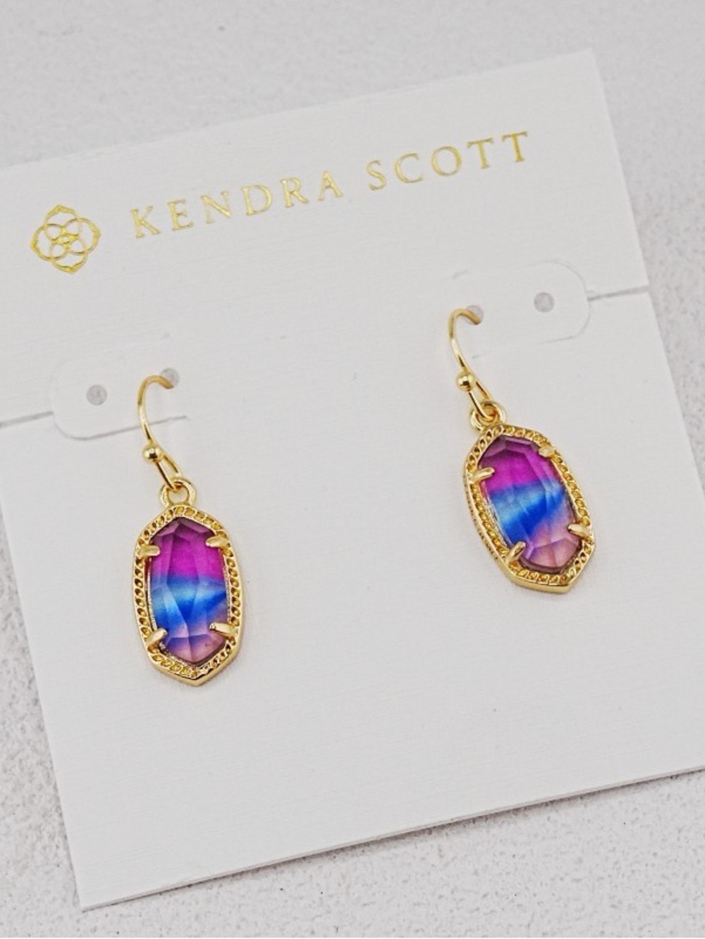 Kendra Scott Gold Plated Pink & Blue Iridescent Elle Drop Earrings